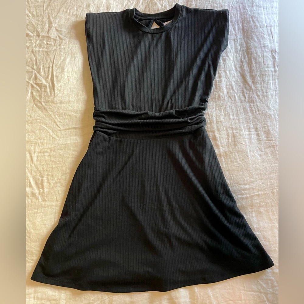 AND NOW THIS Black Fit Flare Dress Key Hole Open Back
